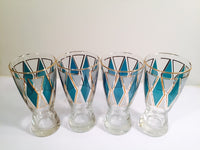 Load image into Gallery viewer, Libbey Emerald - Blue and Gold Diamond Pilsner Glasses (Set of 4)
