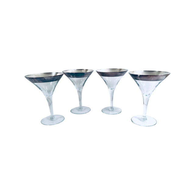 Dorothy Thorpe Mid-Century Allegro Silver Rim Martini Glasses (Set of 4)
