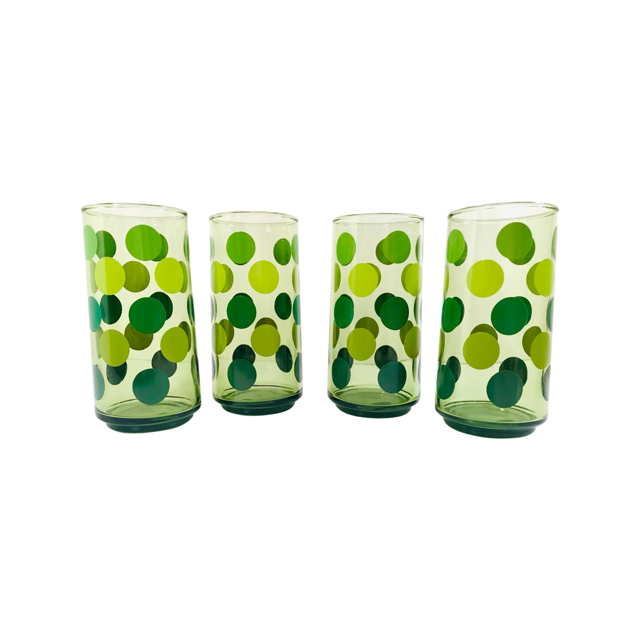Retro Green Polka Dot Highball Glasses (Set of 4)