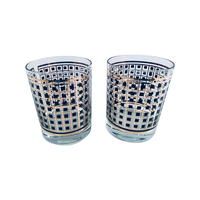 Load image into Gallery viewer, Georges Briard Signed Mid-Century Gold and Black Square Double Old Fashion Glasses (Set of 2 )
