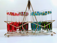 Load image into Gallery viewer, Mid-Century Retro Rectangles Glasses With Carrier (Set of 8)
