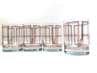 Load image into Gallery viewer, Georges Briard Signed Mid-Century Golden Plaid Double Old Fashion Glasses (Set of 4)
