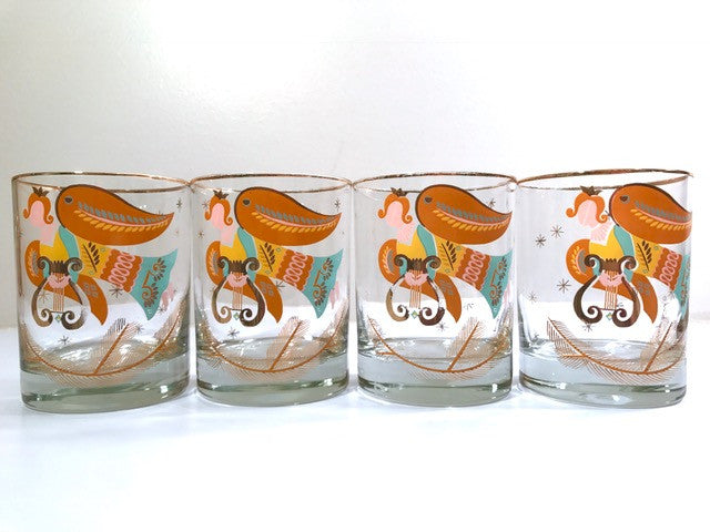 Georges Briard Signed Angels We have Heard on High Double Old Fashion Glasses (Set of 4)