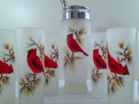 Load image into Gallery viewer, Gay Fad Mid-Century Cardinal and Pine Sprig 9-Piece Bar Set (8 Collins Glasses, Shaker With Lid)
