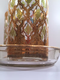 Load image into Gallery viewer, Culver Signed Mid-Century Valencia Green &amp; 22-Karat Gold 8-Piece Bar Set With Carrier (Set of 4 Glasses,  4 Coasters, Carrier)
