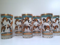Load image into Gallery viewer, Fred Press Signed Mid-Century Turquoise &amp; 22-Karat Gold Dolphin Glasses (Set of 6)
