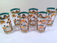 Load image into Gallery viewer, Fred Press Signed Mid-Century Turquoise &amp; 22-Karat Gold Dolphin Glasses (Set of 6)
