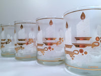 Load image into Gallery viewer, Culver Signed Mid-Century 22-Karat Gold &amp; White Christmas Candles Glasses (Set of 4 with Original Box)
