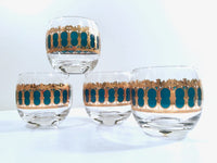 Load image into Gallery viewer, Culver Signed Mid-Century Emerald Azure Scroll Roly Poly Glasses (Set of 4)
