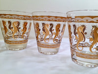 Load image into Gallery viewer, Fred Press Signed Mid-Century 22-Karat Gold Seahorse Double Old Fashion Glasses (Set of 7)
