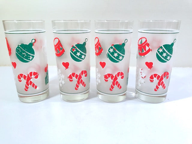 Culver Signed Mid-Century Frosted Christmas Glasses (Set of 4)