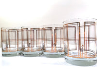 Load image into Gallery viewer, Georges Briard Signed Mid-Century Golden Plaid Double Old Fashion Glasses (Set of 4)
