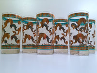 Load image into Gallery viewer, Fred Press Signed Mid-Century Turquoise &amp; 22-Karat Gold Dolphin Glasses (Set of 6)
