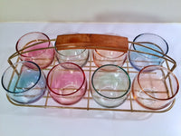 Load image into Gallery viewer, Federal Glass Mid-Century Somewhere Over the Rainbow Roly Poly Bar Set (8 Glasses with Carrier)
