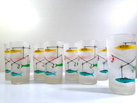 Load image into Gallery viewer, Mid-Century Fishing Lure Glasses with Carrier (Set of 8)
