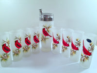 Load image into Gallery viewer, Gay Fad Mid-Century Cardinal and Pine Sprig 9-Piece Bar Set (8 Collins Glasses, Shaker With Lid)

