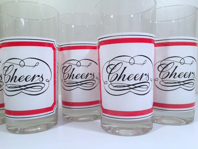 Georges Briard Signed Mid-Century Cheers Vintage Christmas Highball Glasses (Set of 6)
