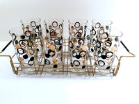 Load image into Gallery viewer, Mid-Century 22-Karat Gold and Black Circle Highball Glasses With Carrier (Set of 8)
