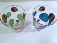Load image into Gallery viewer, Russel Wright Mid-Century Bright Blue, Green &amp; 22-Karat Gold Eclipse Glasses (Set of 2)
