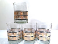 Load image into Gallery viewer, Culver Mid-Century 22-Karat Gold Stripes with Black Bands  Double Old Fashion Glasses (Set of 4)
