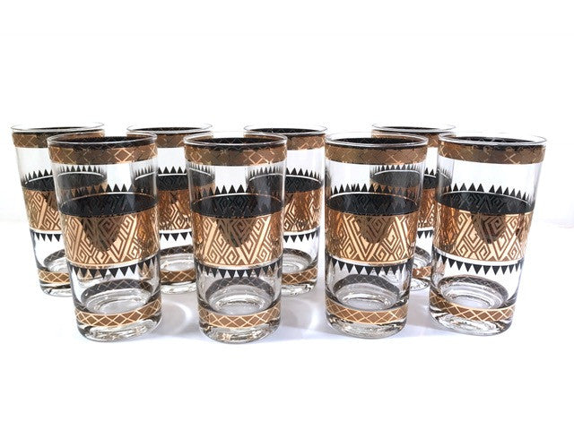 Culver Signed Mid-Century 22-Karat Gold Samoa Glasses (Set of 8)