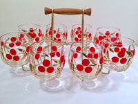 Load image into Gallery viewer, Federal Glass Mid-Century Cherry Roly Poly Glasses with Carrier (8 Glasses and Carrier)
