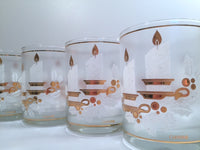 Load image into Gallery viewer, Culver Signed Mid-Century 22-Karat Gold &amp; White Christmas Candles Glasses (Set of 4 with Original Box)
