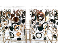Load image into Gallery viewer, Mid-Century 22-Karat Gold and Black Circle Highball Glasses With Carrier (Set of 8)

