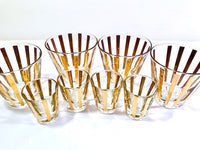 Load image into Gallery viewer, Mid-Century 22-Karat Gold Striped 8-Piece Old Fashion and Shot Glass Set
