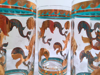 Load image into Gallery viewer, Fred Press Signed Mid-Century Turquoise &amp; 22-Karat Gold Dolphin Glasses (Set of 6)
