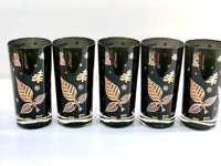 Load image into Gallery viewer, Georges Briard Signed Mid-Century Black and 22-Karat Gold Honey Bee and Nature Glasses (Set of 5)
