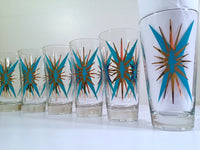 Load image into Gallery viewer, Federal Glass Inca Mid-Century Atomic Turquoise and 22-Karat Gold Starburst Glasses (Set of 6)
