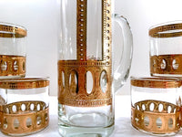 Load image into Gallery viewer, Culver Signed Antigua Mid-Century 22-Karat Gold Martini &amp; Whiskey 7-Piece Bar Set
