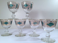 Load image into Gallery viewer, Libbey Mid-Century Emerald &amp; 22-Karat Gold Cordial-Sorbet Glasses (Set of 6)
