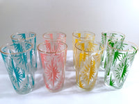 Load image into Gallery viewer, Hazel Atlas Mid-Century Atomic Pastel Burst / Gold Rims Glasses (Set of 8)

