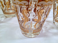 Load image into Gallery viewer, Fred Press Signed Mid-Century 22-Karat Gold Seahorse Double Old Fashion Glasses (Set of 7)
