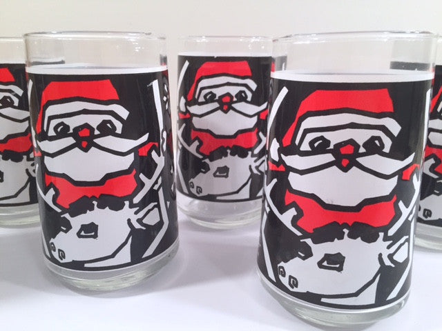 Retro Anchor Hocking Santa and Reindeer Glasses (Set of 6)