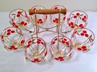 Load image into Gallery viewer, Federal Glass Mid-Century Cherry Roly Poly Glasses with Carrier (8 Glasses and Carrier)
