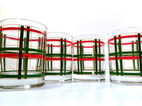 Load image into Gallery viewer, Georges Briard Signed Mid-Century Red and Green Plaid Double Old Fashion Glasses (Set of 4)

