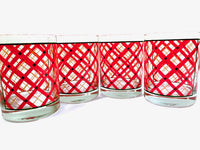 Load image into Gallery viewer, Georges Briard Signed Mid-Century Red Plaid Double Old Fashion Glasses (Set of 4)
