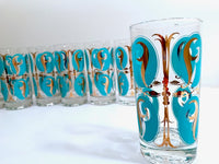 Load image into Gallery viewer, Mid-Century Abstract Turquoise and 22-Karat Gold Glasses (Set of 7)
