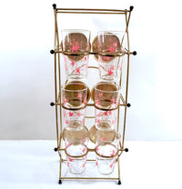 Load image into Gallery viewer, Federal Glass Pink Atomic Starburst Glasses with Tipsy Tim Carrier (Set of 6 with Carrier)
