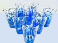 Load image into Gallery viewer, Hazel Atlas Mid-Century Retro Blue Dots Glass Set With Original Box (Set of 8)
