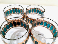 Load image into Gallery viewer, Culver Signed Mid-Century Emerald Azure Scroll Roly Poly Glasses (Set of 4)
