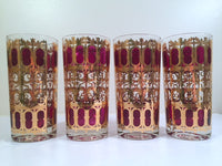 Load image into Gallery viewer, Culver Signed Mid-Century Cranberry Scroll 22-Karat Gold Glasses (Set of 4)
