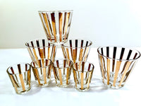 Load image into Gallery viewer, Mid-Century 22-Karat Gold Striped 8-Piece Old Fashion and Shot Glass Set
