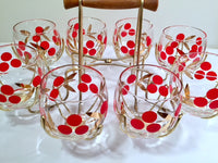 Load image into Gallery viewer, Federal Glass Mid-Century Cherry Roly Poly Glasses with Carrier (8 Glasses and Carrier)
