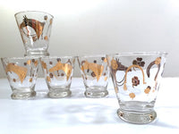 Load image into Gallery viewer, Fred Press Signed Mid-Century 22-Karat Gold Horse Derby Whiskey Glasses (Set of 5)
