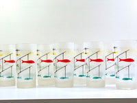 Load image into Gallery viewer, Mid-Century Fishing Lure Glasses with Carrier (Set of 8)

