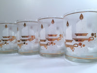 Load image into Gallery viewer, Culver Signed Mid-Century 22-Karat Gold &amp; White Christmas Candles Glasses (Set of 4 with Original Box)
